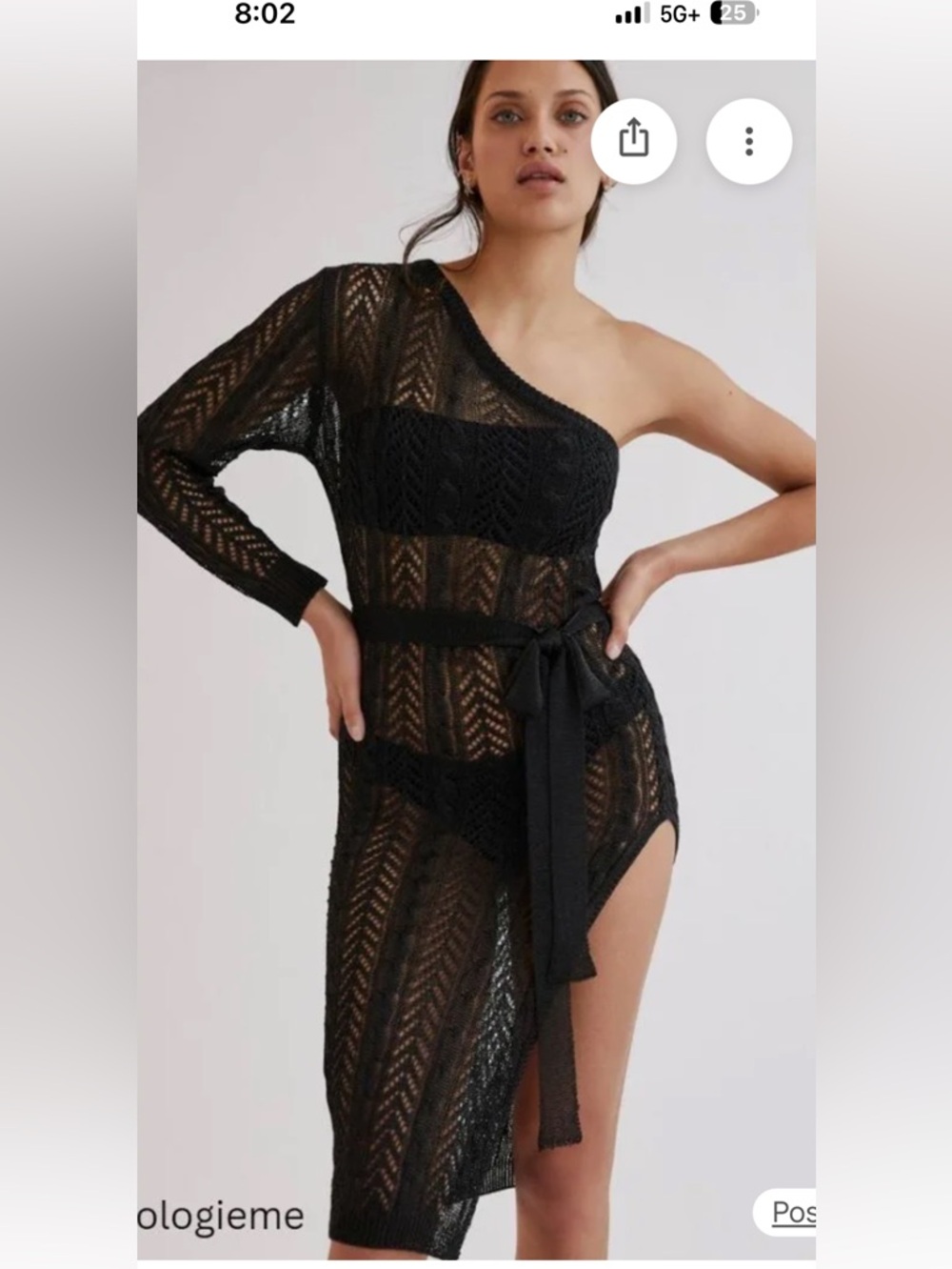 Anthropologie Black One-Shoulder Sheer Knit Cover-Up with Waist Tie NWOT